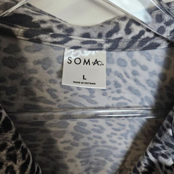 SOMA Long Sleeve Button Down and Pajama Pants Leopard Print Sleepwear Women's Bl - Picture 4 of 4